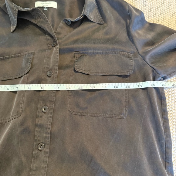 Madewell Washed Silk Charmuse Button Front Flap Pocket Shirt in Carob Brown - Picture 9 of 11
